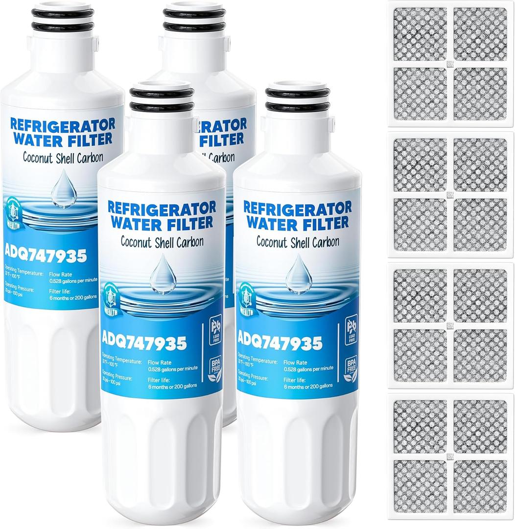 LT1000P Water Filter Replacement Fit for L-G Lt1000P/PC/PCS Compatible with L-G Models ADQ747935, ADQ74793501/02, MDJ64844601, LMXS30796S Water Filters with ADQ73334008 Air Filter, 4 Combo By AVXBYR