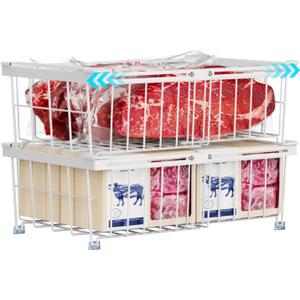 iSPECLE 2 Pack Freezer Organizer Bins - Fit 10 to 20 Cu.Ft Deep Freezer, Expandable Wire Storage Chest Freezer Baskets for Frozen Food, Stackable with Handles, White