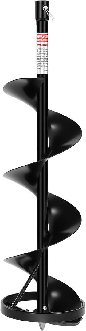 VEVOR Steel Ice Auger Drill Bit, 8" Diameter Ice Fishing Augers, Weather-Resistant Spiral Drill Bits Replacement with Center Tip, Compatible with Electric/Gas Powered Augers (Steel-Version 2.0)