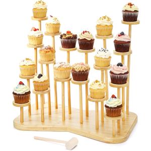 ZEAYEA Cupcake Stand for 18 Cupcakes, Bamboo Dessert Display Holder Stand for Dessert Tables, Layered Stands with Non-slip Pads for Party Wedding Birthday Holidays Christmas Anniversaries