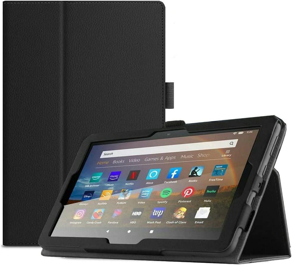 Tablet Cover for Amazon Kindle Fire HD 8 10th K72LL4(2020 Release),Ultra Slim Folio Stand Lightweight Leather Case for Kindle Fire HD 8 Plus/HD 8 2020/Kids 10th Gen 8" (Li-Black)