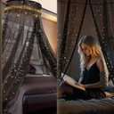 Black Bed Canopy, Elegant Bed Canopy Netting Mosquito Net, Romantic w/300 LED Dimmable Fairy Lights, Round Hoop Home Decor for Full, Queen Bed