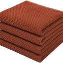 Homaxy 100% Cotton Waffle Weave Kitchen Dish Towels, Ultra Soft Absorbent Quick Drying Cleaning Towel, 13 x 28 Inches, 4-Pack, Rust