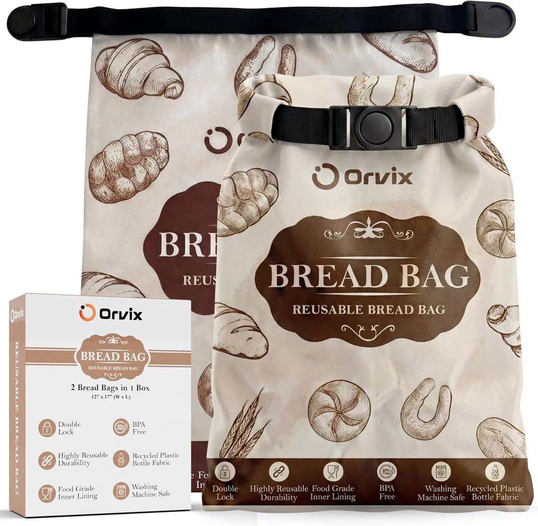 2 Pack Bread Bags for Homemade Bread Sourdough, Reusable Bread Bag with Zipper and Strap lock to Keep Fresh, Freezer Safe Bread Storage Container, Large 12x17 Inches, Sourdough Bread Bags