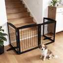 Dog Fence Indoor,Dog Gate Indoor for Doorway pet gate -3-Panel Freestanding, Hallways, House or Stairs -60x24-Inch Retractable Foldable Expandable Wood Pet by SFJC (Black) ﻿