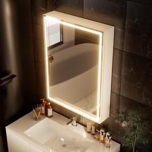 32x24 inch LED Lighted Medicine Cabinet with Mirror, Moisture-Resistant Wood, Stepless Dimmable, 3000K/5500K, Defogger, Adjustable Shelf, Flat-Pack Design Assembly Required (White)