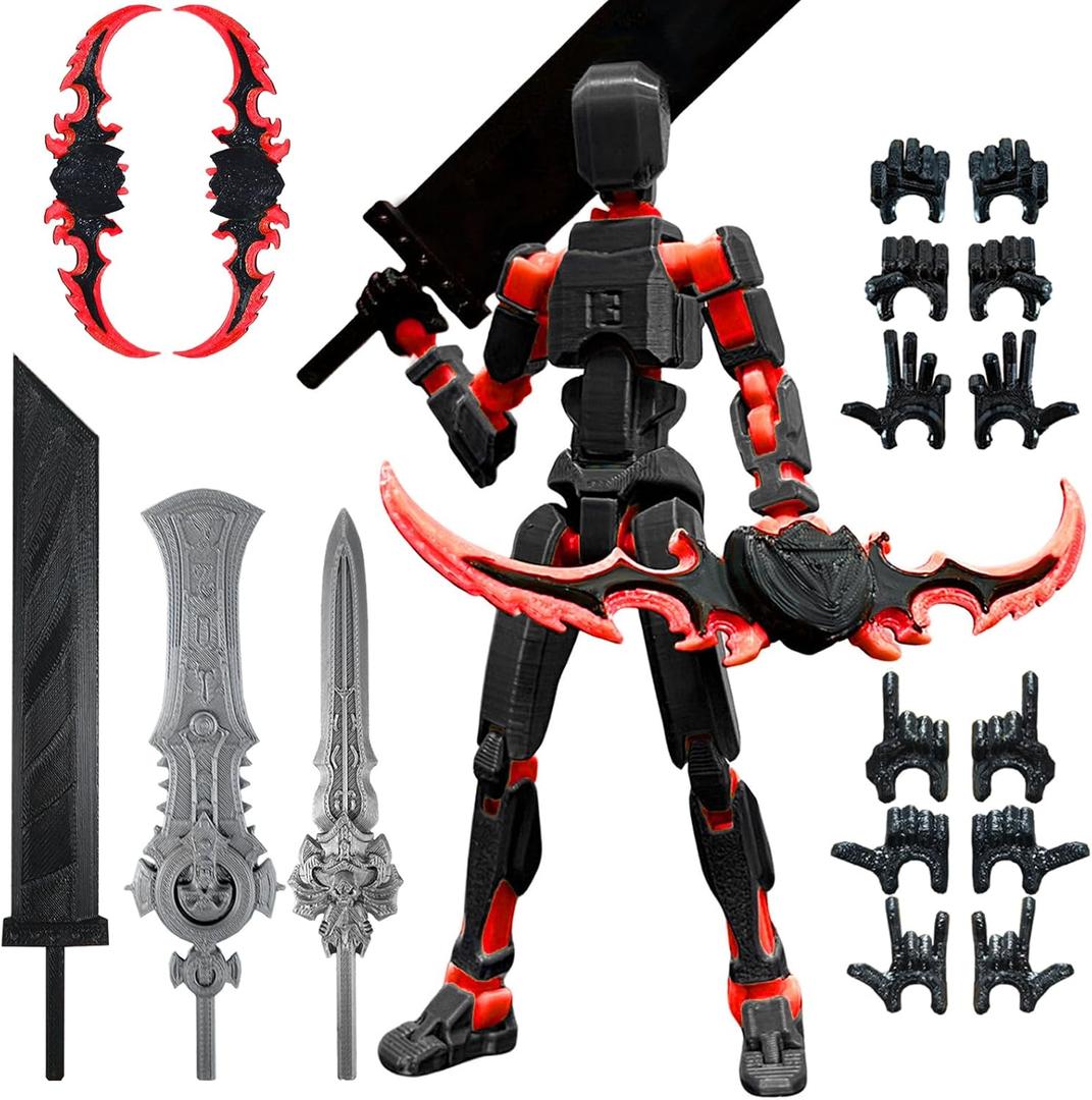 (Assembly Completed) T13 Action Figure, Titan 13 Robot Action Figure,3D Printed Dummy 13 Set,Gift for Collectors Desktop Decorations, Black Red