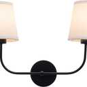 VILUXY Vintage Double Sconce Antique Wall Sconces Bedside Wall Lighting Fixture with Off-White Fabric Shade for Bedroom, Hallway, Entryway, Passway, Bathroom, Vanity 2-Light