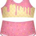 Girls Tankini Swimsuit Bathing Suit Two Piece Bikini Summer Beach Swimwear with Adjustable Strap 11-12 Years (Pink)
