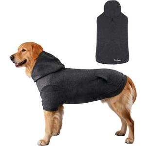 Basic Dog Hoodie Sweatshirts, Pet Clothes Hoodies Sweater with Hat and Leash Hole, Soft Cotton Outfit Coat for Large Medium Small Dogs, Dark Grey (Medium)