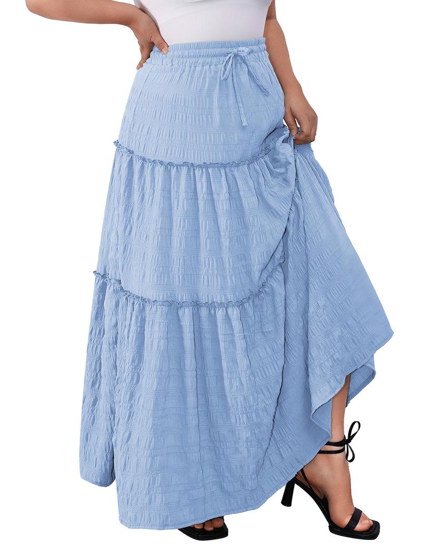 PRETTYGARDEN Women's Tiered Maxi Skirt Summer Spring Fashion High Waisted Long Flowy Casual Boho Beach Vacation Clothes XXL 