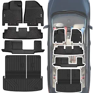 SHINJEW Floor Mat & Trunk mat Compatible with 2022-2024 2025 Nissan Pathfinder 8 Passenger/Infiniti QX60 7 Passenger,All Weather TPE Car Floor Liners Fit for Nissan Pathfinder Accessories,3 Rows