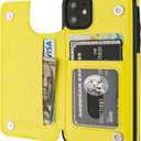 for iPhone 11 Wallet Case with Card Holder,OT ONETOP PU Leather Kickstand Card Slots Case,Double Magnetic Clasp and Durable Shockproof Cover for iPhone 11 6.1 Inch(Yellow)