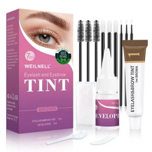 Eyelash & Eyebrow Color Kit, Professional Instant Light Brown Lash & Brow Color Kit, Eye Lash & Eye brow Coloring Set with Natural Bushy Results, Easy to Use & Salon at Home 7ml (Light Brown)