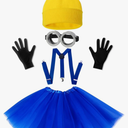 Halloween Costume for Adult Women,Goggles/Yellow Beanie/Blue Dress/Suspenders/Gloves Halloween Costume Accessories