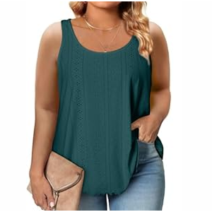 Eytino Womens Plus Size Tank Tops Summer Eyelet Embroidery Sleeveless T-Shirts Tops Scoop Neck Causal Loose Flowy Cami(1X-5X) (Black)