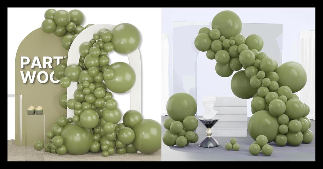 PartyWoo Sage Green Balloons 155 pcs and PartyWoo Sage Green Balloons 140 pcs