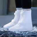 Waterproof Rain Shoe Covers Rubber Shoe Boot Covers Not-Slip Reusable Rain Shoe Protectors Galoshes Overshoes for Man and Women Sand Control Rain Snow (XXXL, White)