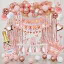 Rose Gold Birthday Party Decorations Kit for Women Girls, Foil Confetti Rose Gold Balloon Pink Happy Birthday Banner Fringe Curtains Butterfly Decor Circle Dots Tassels Pompoms Party Supplies