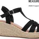 Luoika Women's Wide Width Wedge Sandals, Platform Ankle Strap Open Toe Espadrille Wedge Pump Heel Women's Sandals Concise Casual Summer Shoes. 23001,Black,11XW