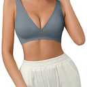 SHARICCA Pro Seamless Bra for Women Deep V Neck Wirefree Bra Adjustable Strap Comfort Sleep Bra Removable Padded Bralette(Grey,M)