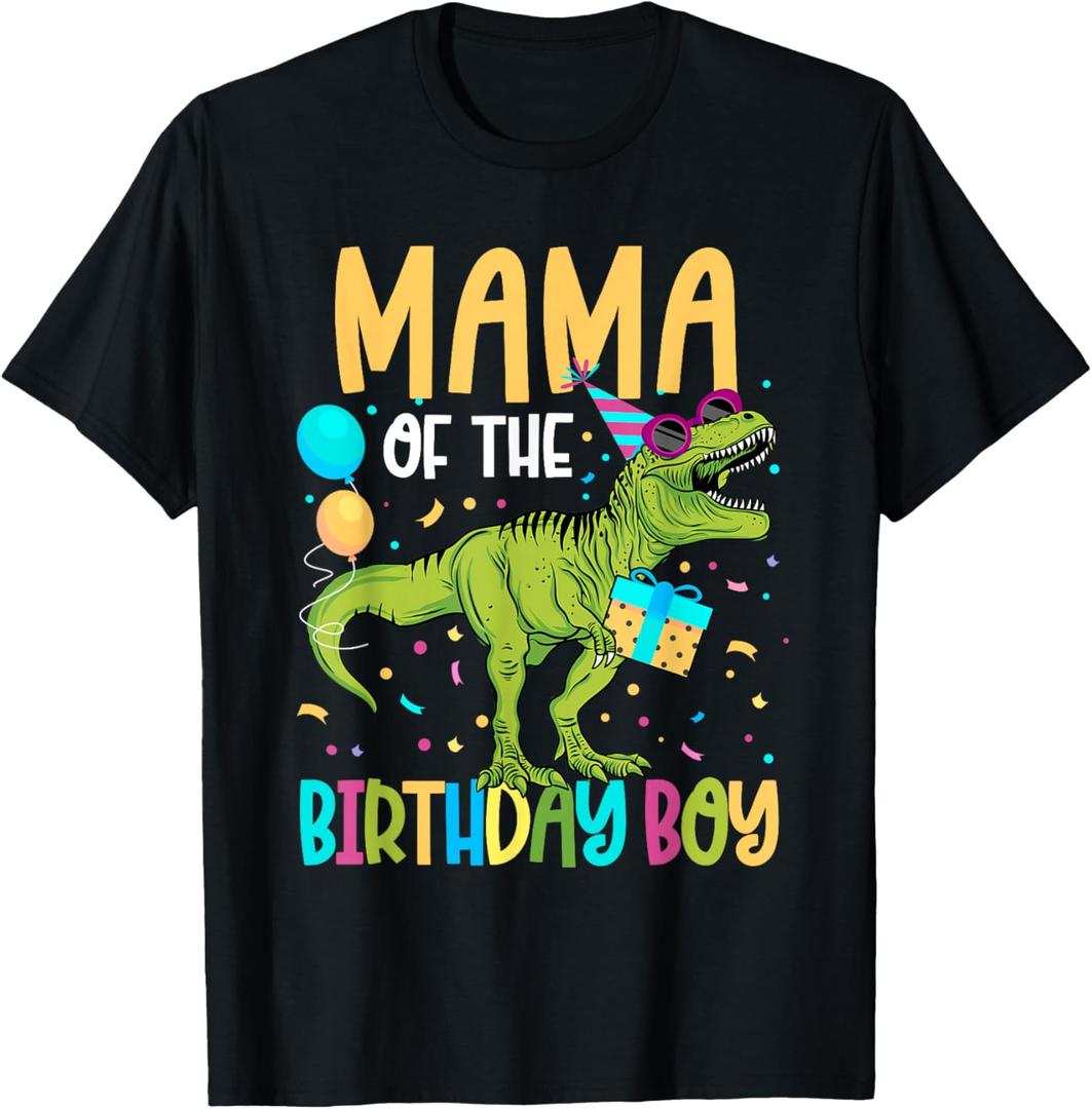 Mama of The Birthday Boy Family Matching Dinosaur Squad T-Shirt (Black)
