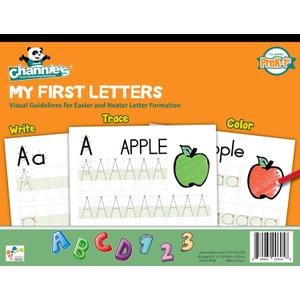 Channies My First Letters, Pre K - Kindergarten Writing Workbook, Fun Way to Practice Letter Tracing for Kids Ages 3-5, Easy to Follow, Color-Coded, 40 Double-Printed Worksheets
