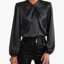 GRACE KARIN Women's Long Sleeve Satin Blouse,Mock Neck Work Silk Shirts,Dressy Tops for Business Casual Office Black M