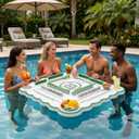 Floating Mahjong Table for Pool, 2-in-1 Double-Sided Pool Mahjong Mat & Card Game Table, 31.5 x 31.5 in Thick EVA Foam Floating Game Board with 4 Waterproof Shuffle Cards for Hot Tub, Lake, Pool Party, 32 inches x 32 inches x 2 inches