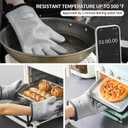 MAD SHARK Silicone Oven Mitts Heat Resistant 450F,Waterproof & Non-Slip Oven Gloves with Fingers,Cotton Lined Silicone Oven Gloves Kitchen Mitts for Baking Cooking Barbecue,Women,Oven (GREY1)