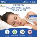 Waterproof King Pillow Protectors (Set of 4) Zippered Allergy Pillow Cover Dust Proof Encasement