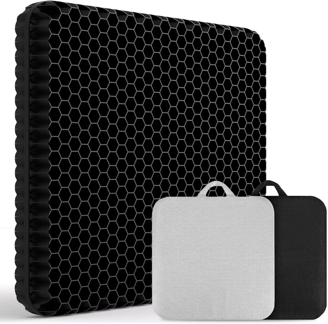 Extra-Large Gel Seat Cushion for Long Sitting - Back, Hip, Tailbone Pain Relief Cushion - Gel Seat Cushion for Office Chair, Cars - Egg Seat Gel Cushion for Wheelchair Pressure Relief Black