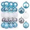 RoseCraft 30PCS Christmas Ball Ornaments, 2.36" Blue/White/Silver Shatterproof Ornaments Set for Christmas Tree Hanging Decorations, for Home Holiday Xmas Party Decor.
