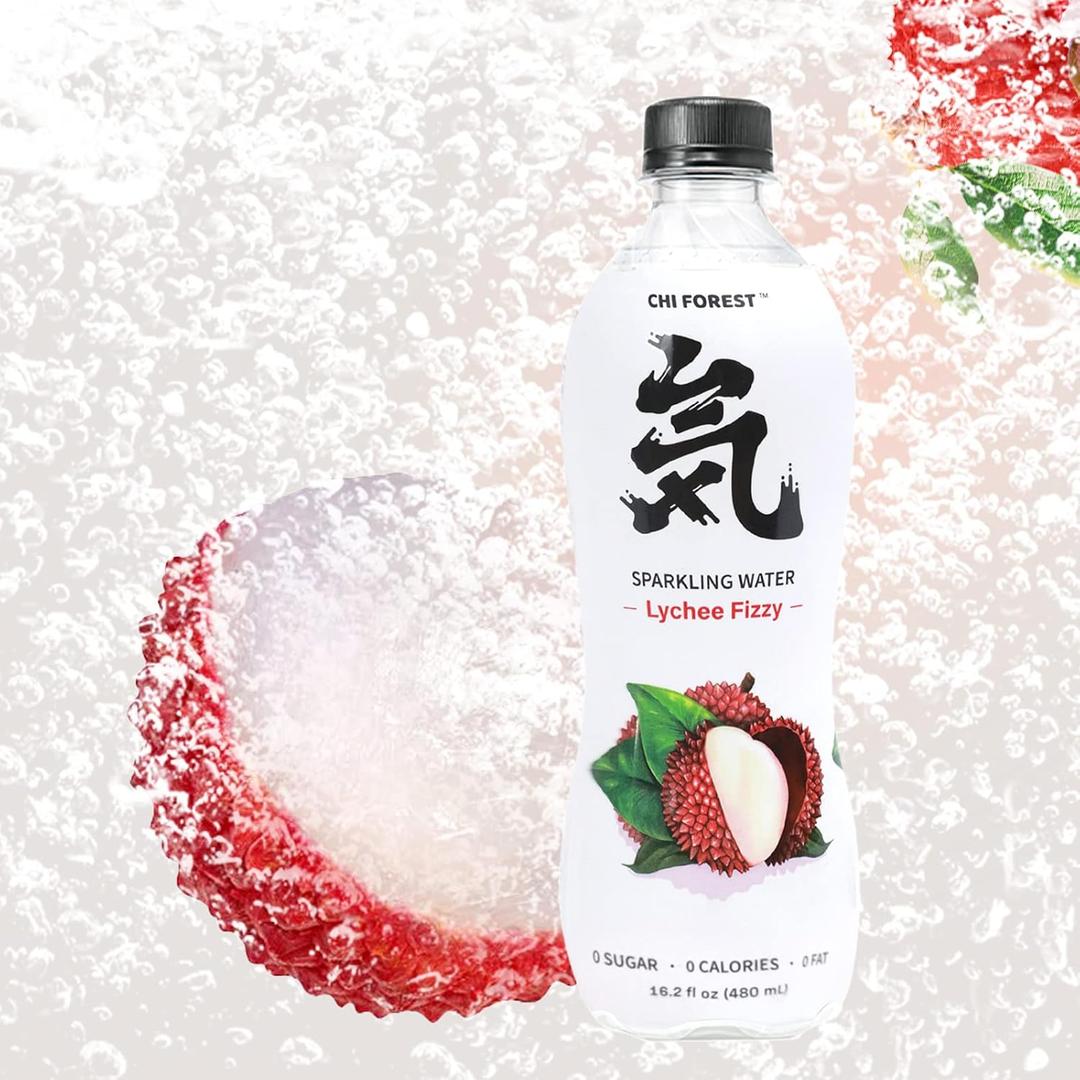 CHI FOREST Sparkling Water, Lychee Fizzy Flavored Bubbly Sparling Water in Bottle, 0 Sugar and 0 Calories Carbonated Water, 16.2 Fl oz(480ml), Pack of 15, Best By: 05/JUN/2026