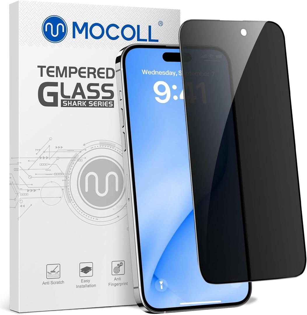 MOCOLL Anti-Spy Screen Protector for iPhone 14 Pro  Privacy Protection, HD Clarity, Scratch Resistant, Easy Installation, Full Coverage