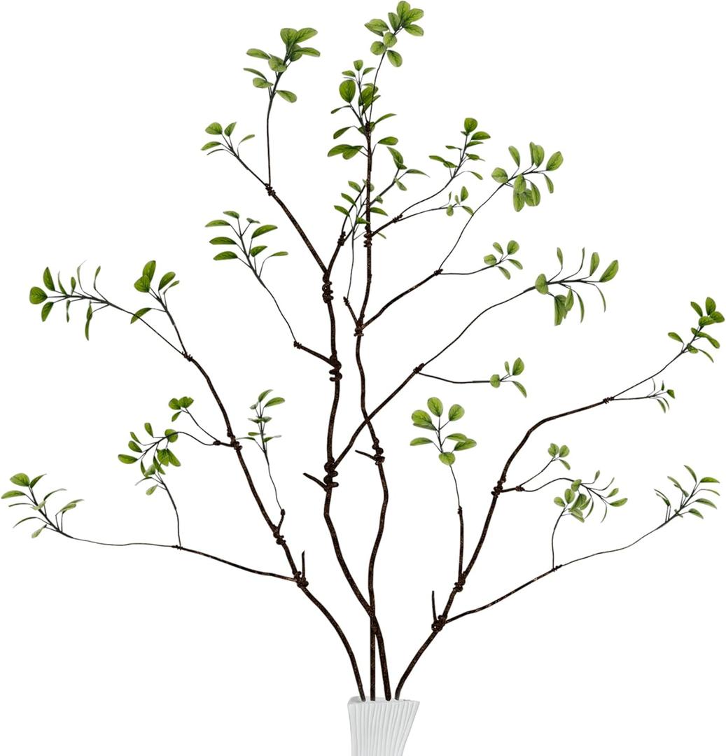 Faux Greenery Stems Branches for Vases, 4 Pcs Realistic Ficus Branches Fake Eucalyptus Stems, Twig-Style Fake Plants for Vase Fillers, Centerpieces, and Home Decor