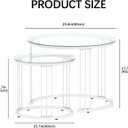 Garden 4 you Nesting Coffee Table, 23.6" Round Coffee Table Set of 2, Glass Nesting Table with Metal Frame, Ceter Tables for Living Room Bedroom Balcony, White, 23.6" x 23.6" x 19.7"