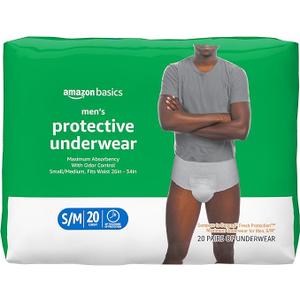 Amazon Basics Incontinence Underwear for Men, Maximum Absorbency, Small/Medium, 20 Count (1 Pack)