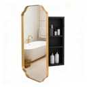 VIWILII Gold Metal Medicine Cabinet French Design,Bathroom Mirror with Storage, Recessed or Surface Mounted, 2 Adjustable Metal Shelves (Brushed Gold, 20x26)