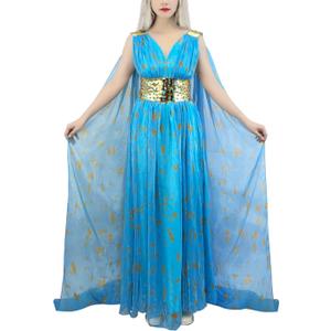 Dragon Queen Costume Chiffon Dress Halloween Cosplay For Women (Women-Large(For Height:5' 7"~5' 9"), Blue)