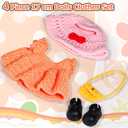 3 x 2025 New 17cm Doll Clothes Outfit, Cute 4-Pieces Orange Crochet Dres, Keychain Accessories for 6.7 Inch Cute Pink Hat &Yellow Shoulder Bag,Tiny Shoes Handmade Clothes Accessories