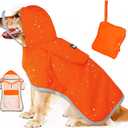 SlowTon Dog Raincoat, Adjustable Dog Rain Jacket Clear Hooded Double Layer, Waterproof Poncho with Reflective Strip Straps and Storage Pocket for Small Medium Large Dogs Puppies(OR XXXL)