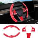 Steering Wheel Cover for Telsa Model 3/Model Y Accessories Carbon Fiber Steering Wheel Cover Protector Anti-Slip, Comfortable Grip, Breathable, Model 3/Y Accessories, Red 5PCS
