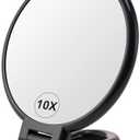 BOOMIBOO 1X/10X Magnifying Handheld Mirror Double Sided, Foldable Travel Makeup Mirror, Adjustable Rotation Pedestal Hand/Hanging/Desk Vanity Mirror-Black