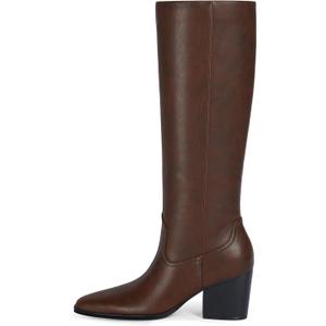 Modatope Knee High Boots Women Square Toe Chunky Heel Tall Boots for Women High Heel Side Zipper Long Boot (9, Brown)