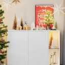 SONGMICS HOME Storage Cabinet, Superfast Toolless Assembly, Accent Buffet Cabinet with Lighting and Glass Shelf, Sideboard for Living Room, Snow White UBBK372W02