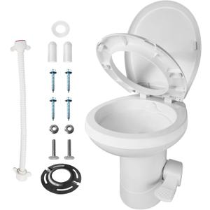 RV Toilet - Upgraded Gravity-Flush Pedal Flush(2025 New), 4.5 Gallons RV Camper Toilet High Profile with Damping Slow Down Toilet Seat and Cover for RVs, Trailers