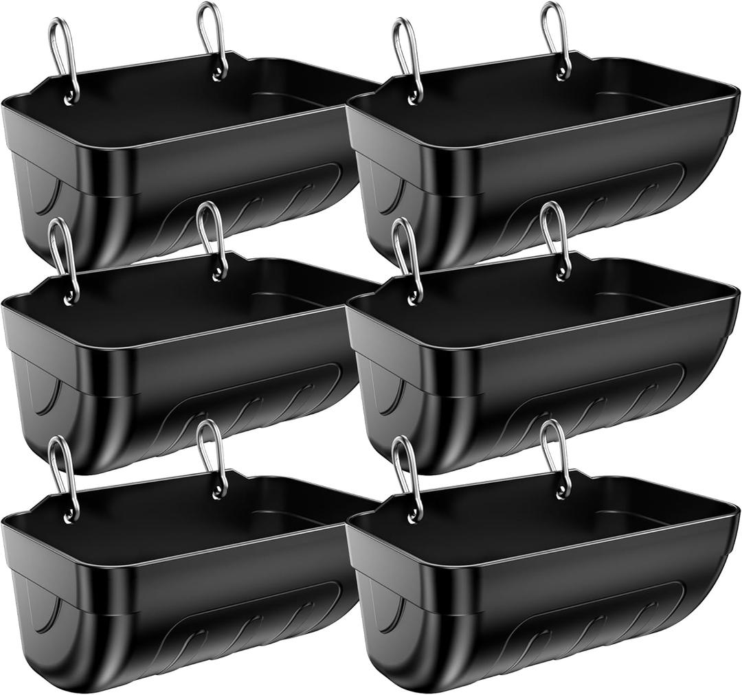 Goat Feeders Hanging 6 Pack 3.5 Quart, Chicken Waterer Feeder Trough for Poultry Livestock Black