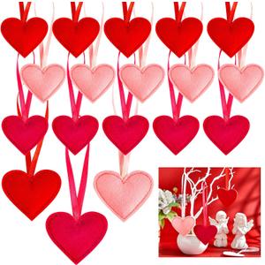 Tegeme 36 Pcs Valentine Felt Heart Hanging Ornaments Pink Rose Red Heart Shaped Ornaments for Valentine Wedding Anniversary Decor Party Supplies