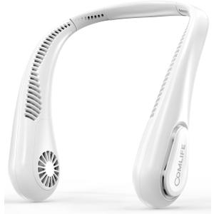 Portable Bladeless Neck Fan, 5000mAh Rechargeable Battery, 3 Speeds, Workout Essential, 360Airflow, Twistable, Personal Wearable Neck Fan for Sports Outdoor Indoor, Gifts for Man Woman Family (White)